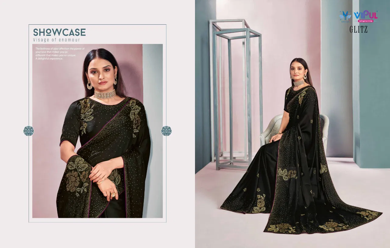 Vipul Glitz Fancy Stylish Party Wear Satin Designer Latest Saree Collection